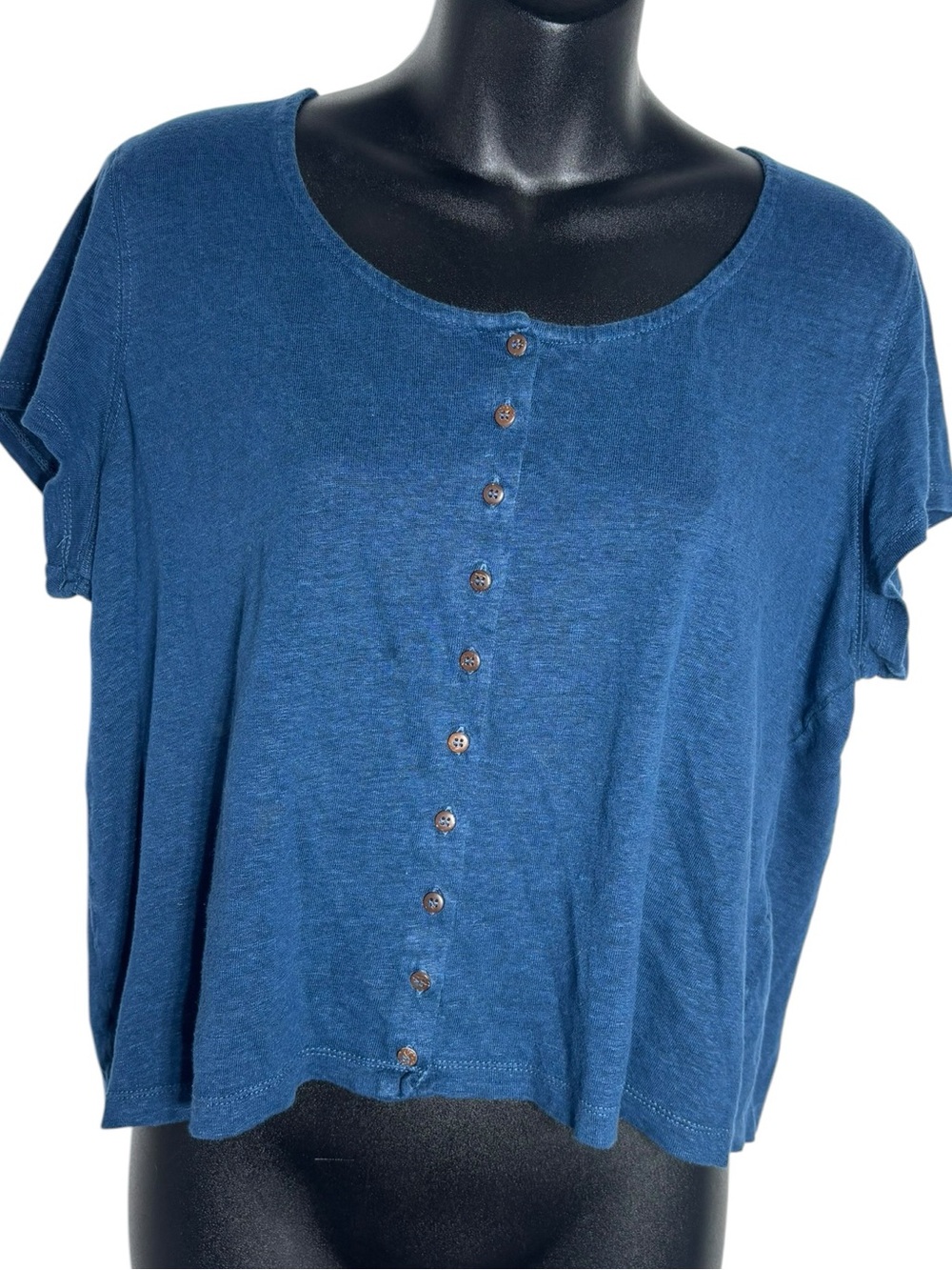 Poetry women’s us 12 100% linen blue short sleeve button front‎ top capsule